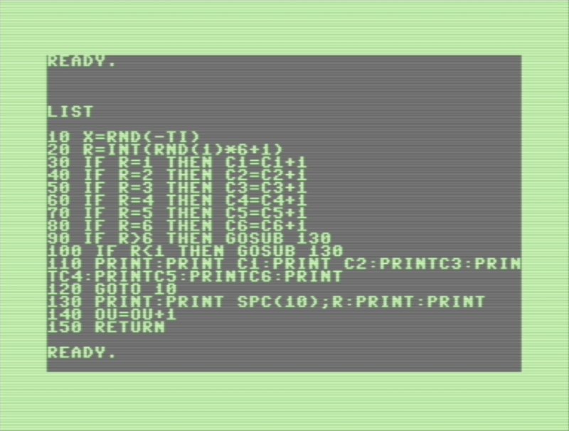 Commodore 128 d6 testing program in BASIC