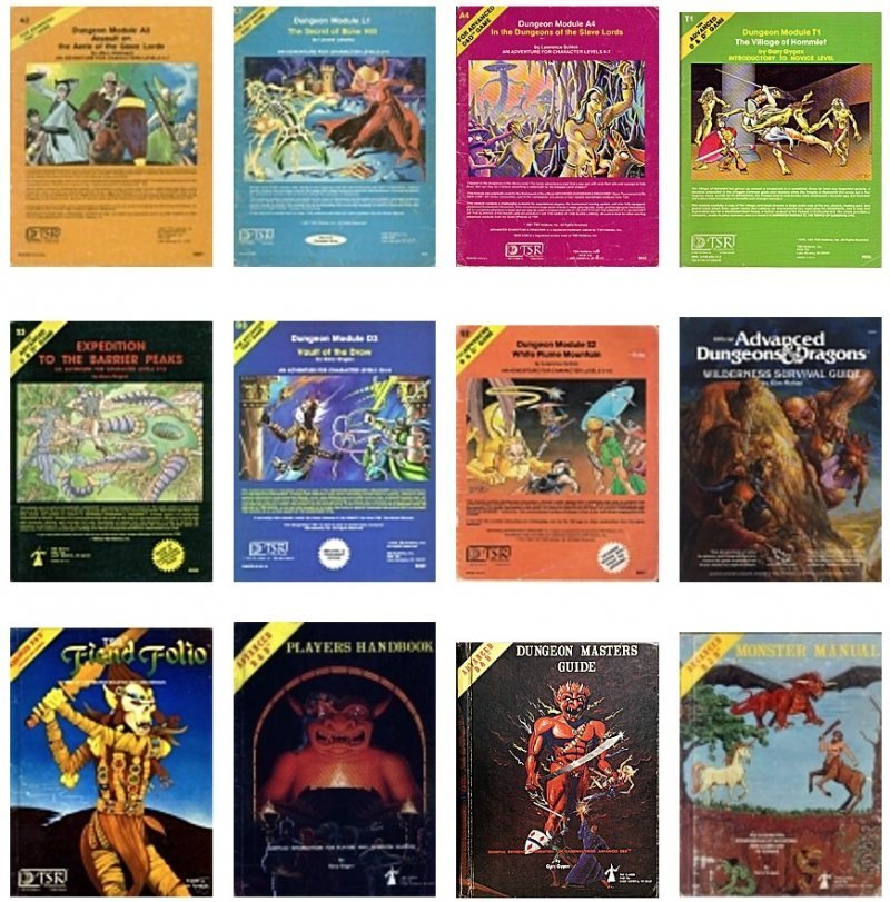 An assortment of first edition Advanced Dungeons & Dragons materials.