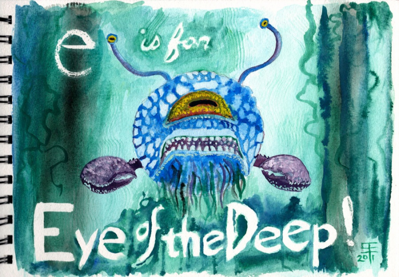 E is for Eye of the Deep watercolor