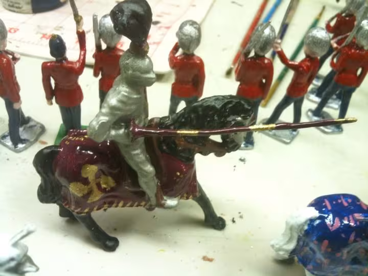 Knight cast in lead, painted in enamels.