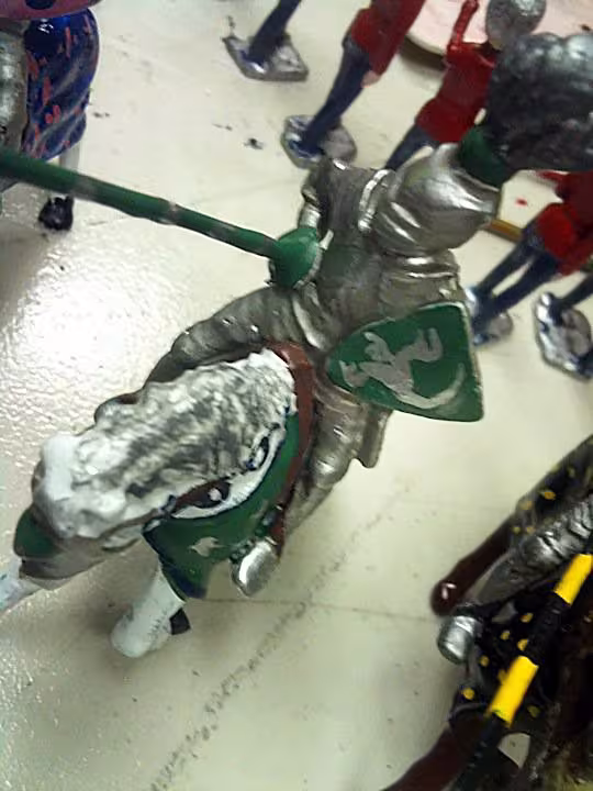 Knight cast in lead, painted in enamels.