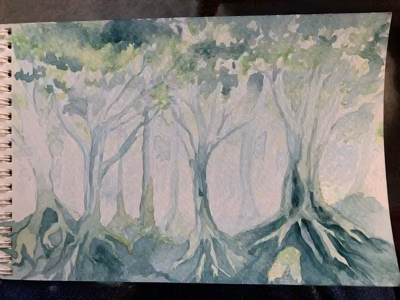 Watercolor of a forest.