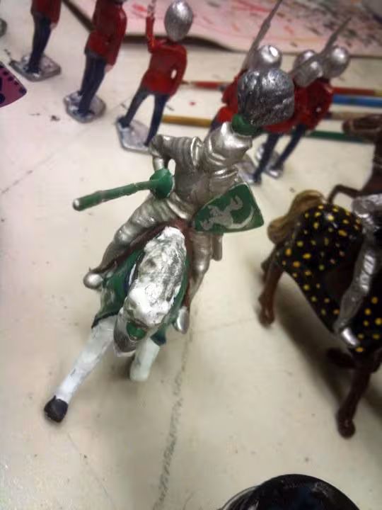 Knight cast in lead, painted in enamels.